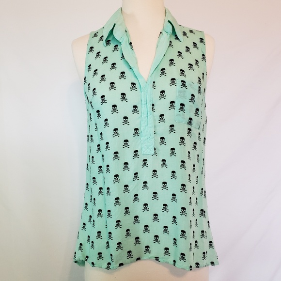 Poof! Tops - Poof! Mint Green Skull Crossbones Sleevelesd